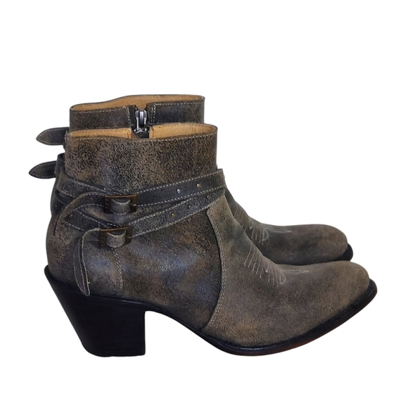 Shyanne Distressed Brown Leather Western Ankle Double Buckles Straps - Picture 5 of 16